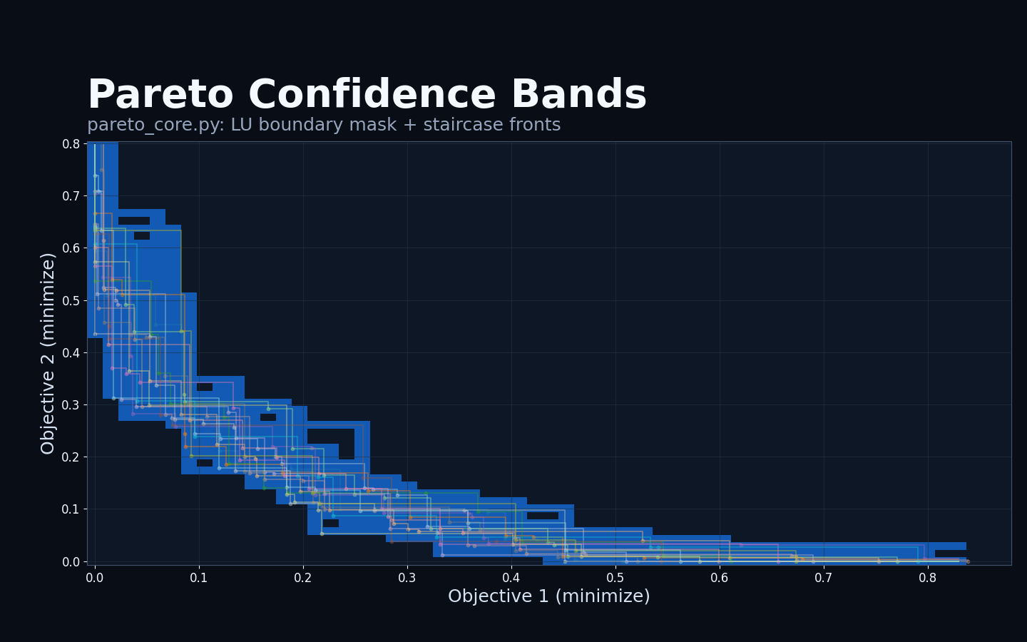 Pareto confidence band plot generated from the local optimization code